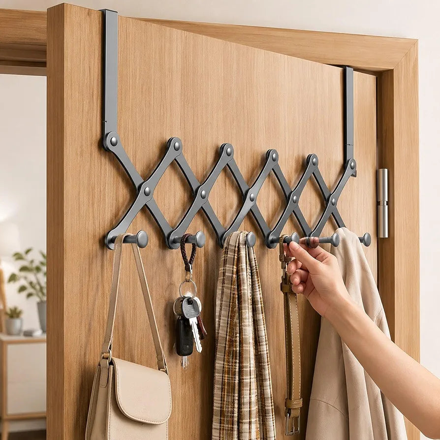 Retractable Over-the-Door Accordion Hanger (Punch-Free)