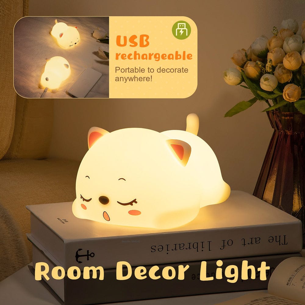 CAT Cartoon Night Light – Touch Control, USB Rechargeable
