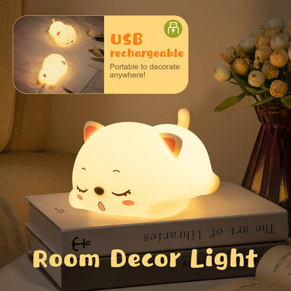 CAT Cartoon Night Light – Touch Control, USB Rechargeable