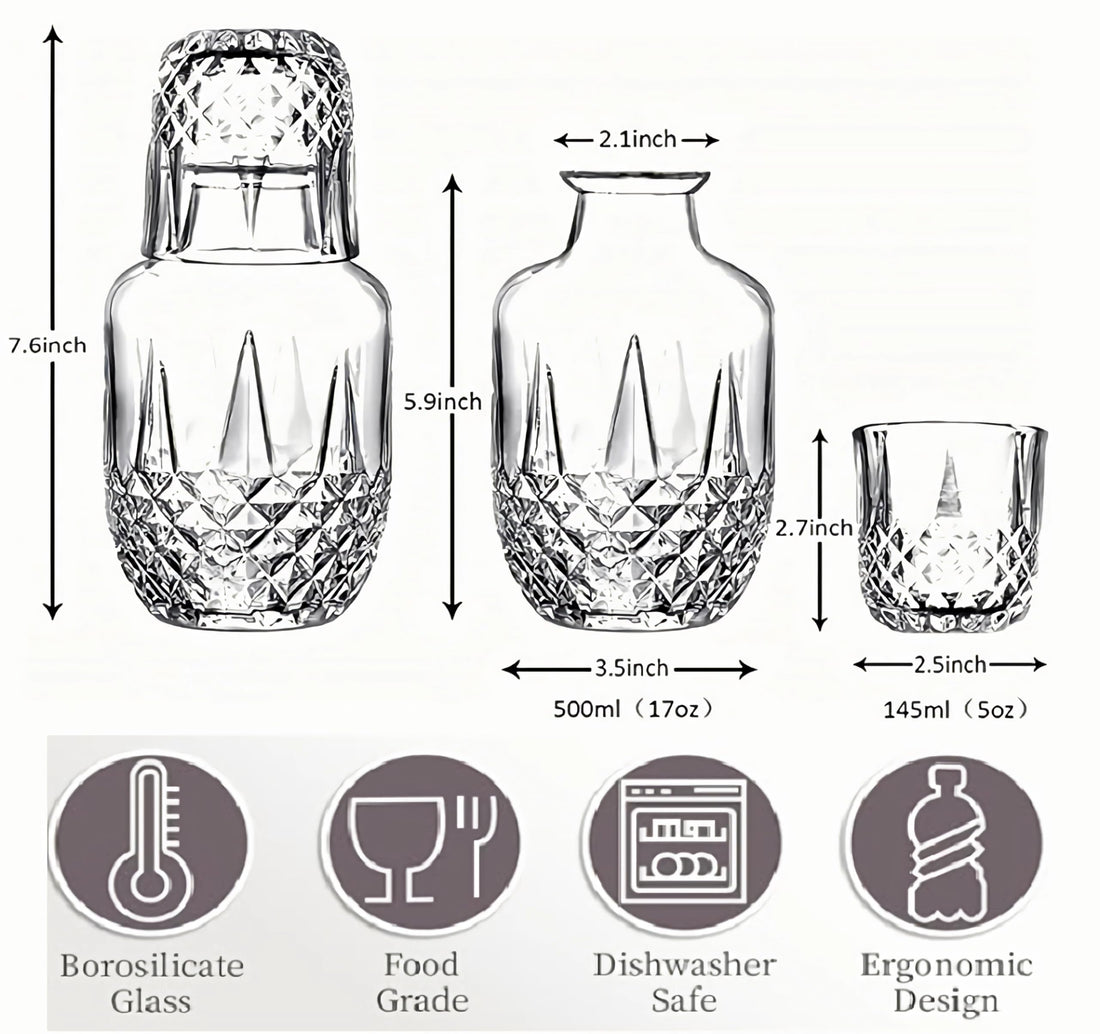 Danny Home Luxe Glass Water Carafe Set with Tumbler Lid – 600ml