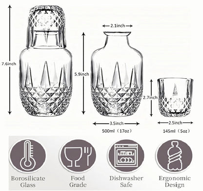 Danny Home Luxe Glass Water Carafe Set with Tumbler Lid – 600ml