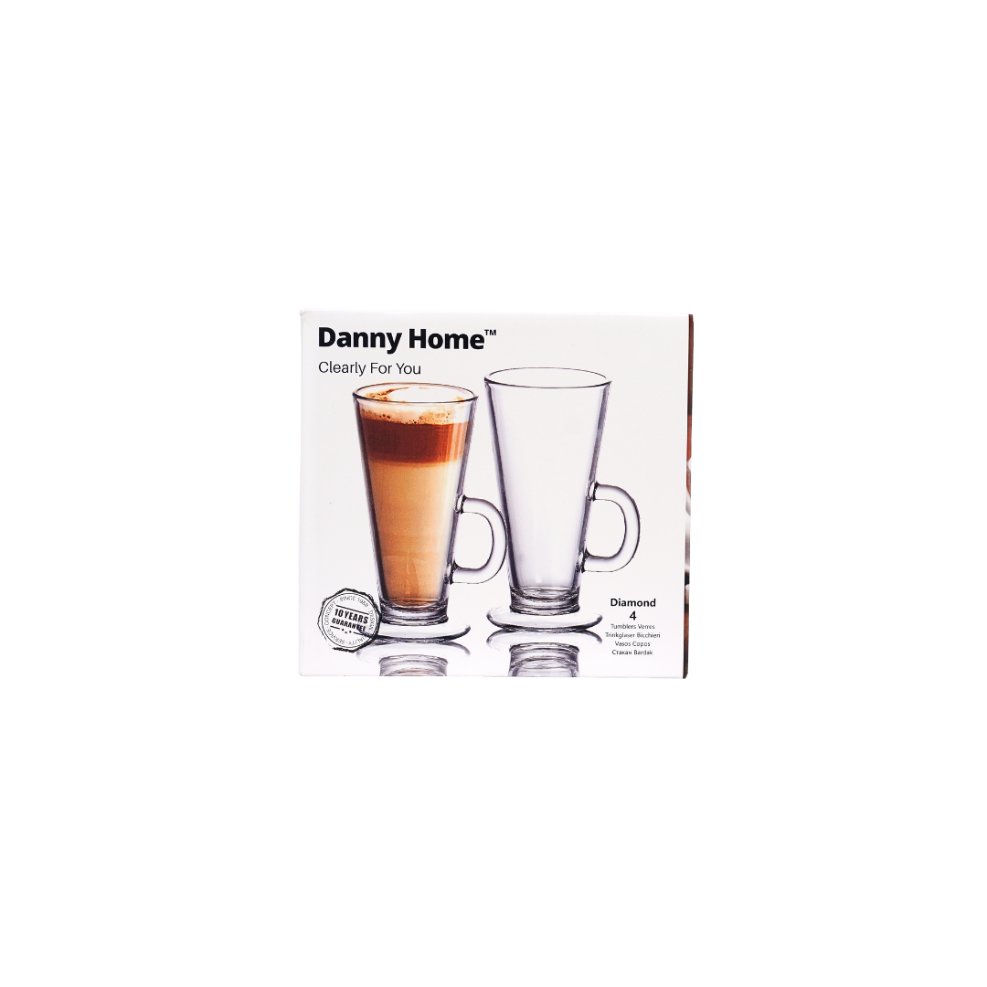 Danny Home Diamond Glass Coffee Mug Set (4 Pieces) – 290ml