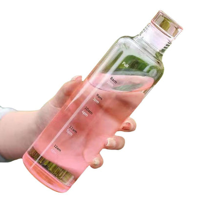 HydrateTime™ 500ml Borosilicate Glass Water Bottle with Time Marker