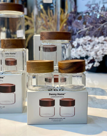 Danny Home Premium Borosilicate Glass Storage Jar Collection with Acacia Wood Lid