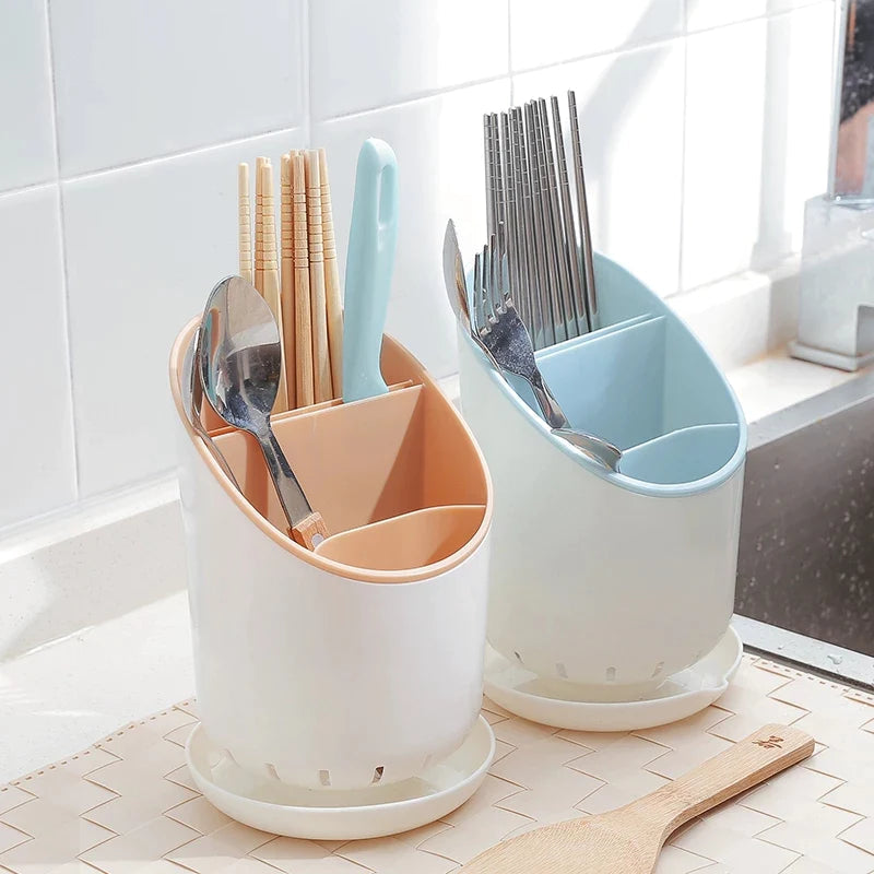 Multi-Compartment Cutlery Holder & Drainer Organizer