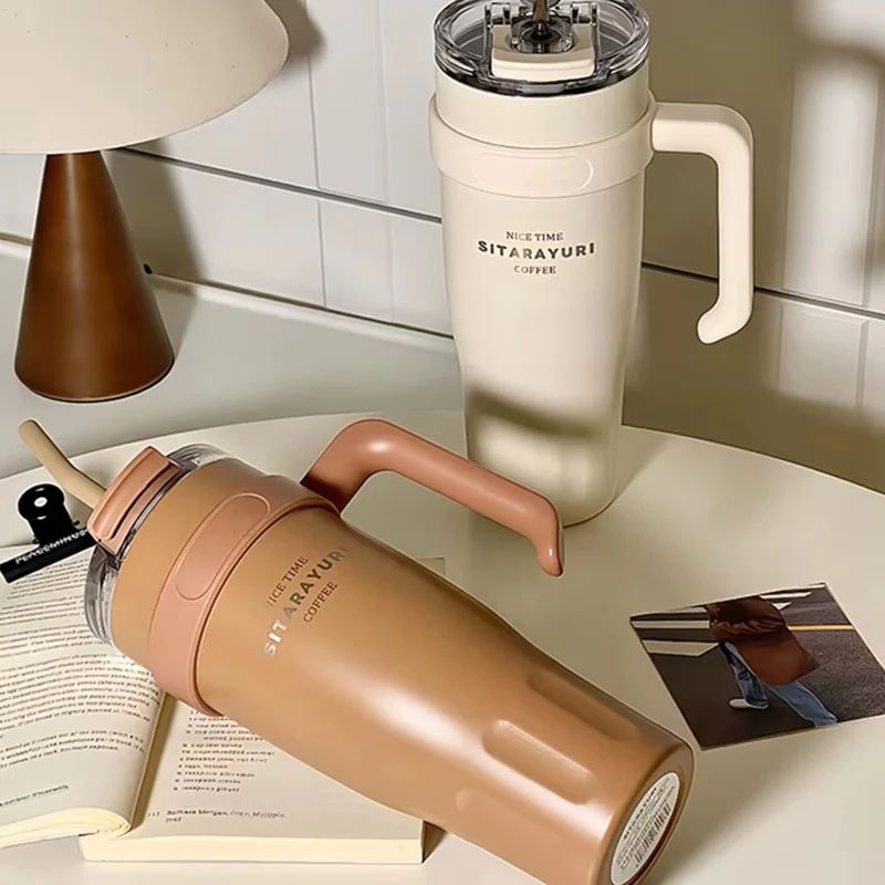 SITARAYURI 40 oz Insulated Travel Mug with Straw & Handle