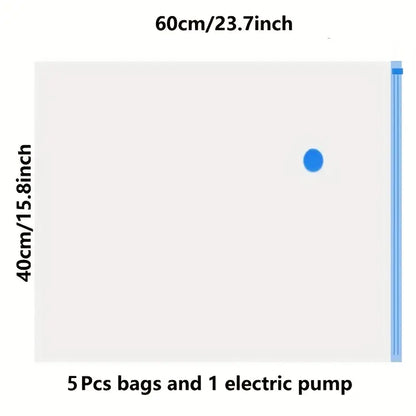 5-Pack Premium Vacuum Storage Bags with Electric Pump