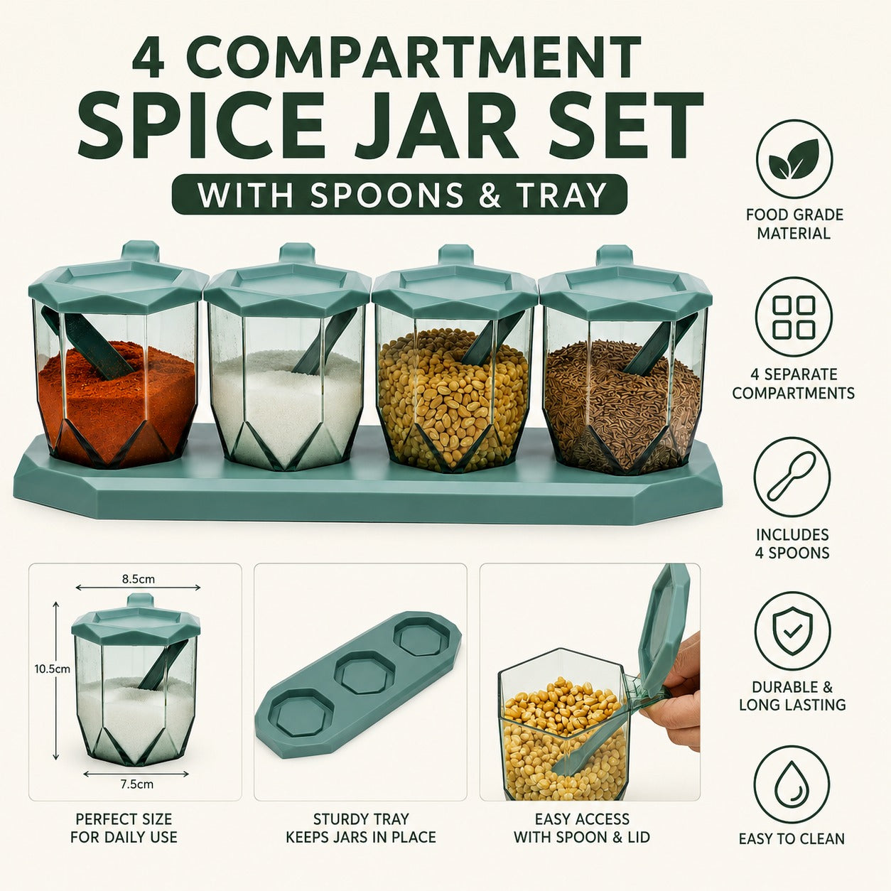 4-Compartment Geometric Spice Jar Set - My Store