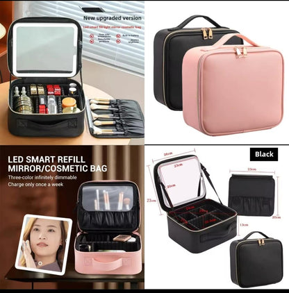 LED Smart Makeup Organizer & Travel Cosmetic Bag with LED Mirror