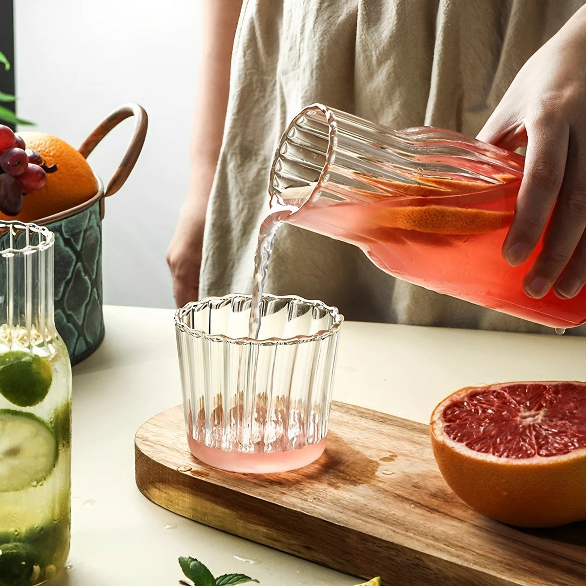 Ribbed Bedside Water Carafe & Glass Set – 600ml