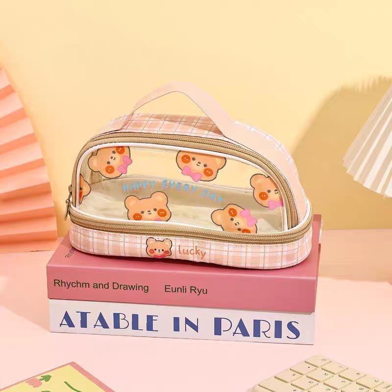 Three Little Cute Double-Layer Pencil Case – Pastel Purple - My Store