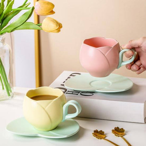 Tulip Ceramic Coffee Cup & Leaf Saucer Set