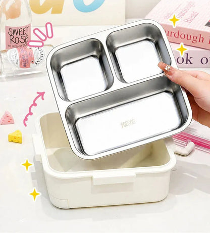 304 Stainless Steel 4 Compartment Lunch Box with Cutlery Storage
