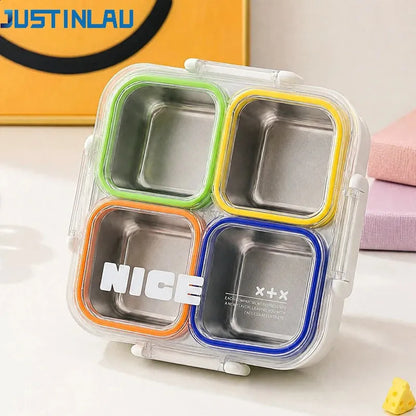 304 Stainless Steel 4 Compartment Lunch Box with Cutlery Storage