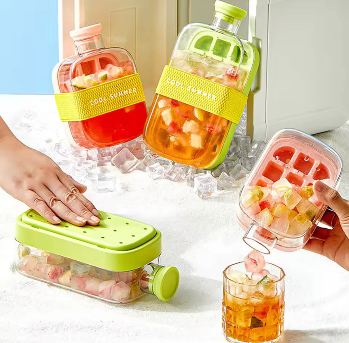 Press-Type Ice Cube Maker Bottle with Straw - My Store
