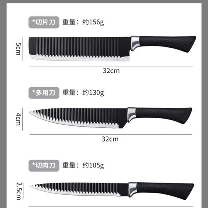 Black Wavy 6-Piece Stainless Steel Knife Set – Stylish & Durable