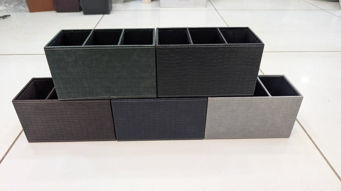 Luxury PU Leather 3-Compartment Spoon Stand & Cutlery