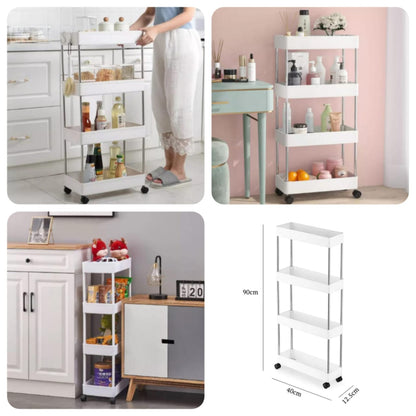 4 Layer Gap Kitchen Storage Trolley Rack Slim Slide Tower Movable Assemble Plastic Bathroom Shelf Wheels