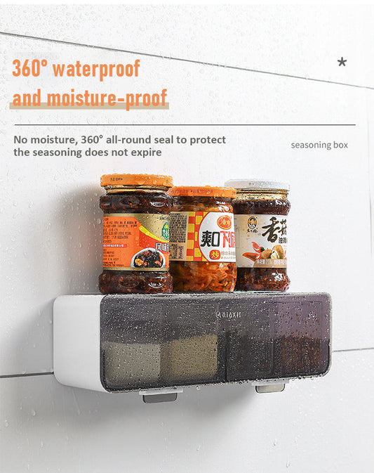 Wall-Mounted 4-Compartment Seasoning Box | No-Drill Kitchen Spice Organizer
