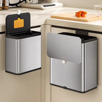 Stainless Steel Hanging Trash Can – Dual Opening Lid (3L / 8L) - My Store