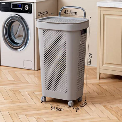 White & Grey Slim Laundry Hamper 60L Capacity Clothes Basket with Lid for Wardrobe Storage