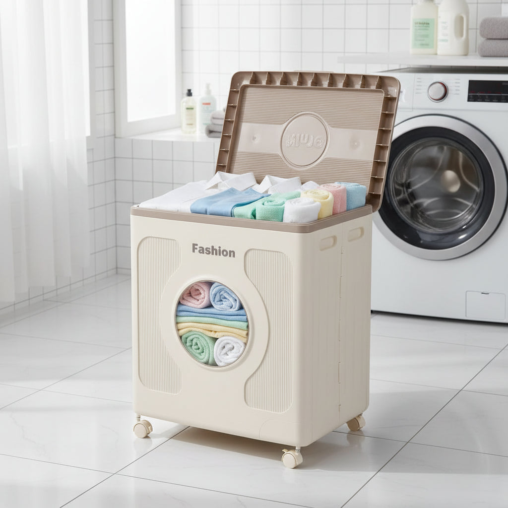 Multi-Functional Folding Storage Cabinet with Transparent Window & Wheels (160L)