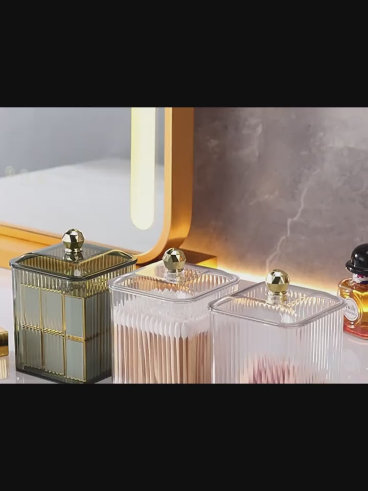Luxe Fluted Acrylic Organizer Jar with Gold Knob Lid Set of 2 pcs