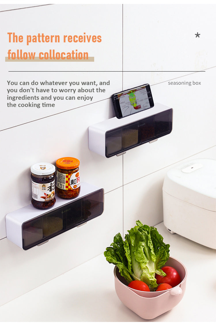 Wall-Mounted 4-Compartment Seasoning Box | No-Drill Kitchen Spice Organizer