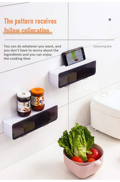 Wall-Mounted 4-Compartment Seasoning Box | No-Drill Kitchen Spice Organizer