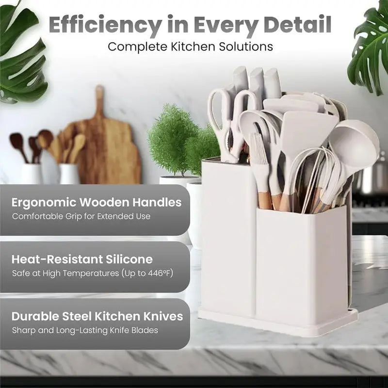 19-Piece Kitchen Tool Set with Wooden Handles
