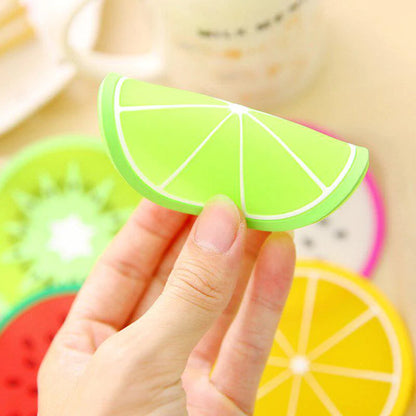 6pc Set Of Colorful Fruit Shaped Coasters Silicone Round Coaster Cup Drinks Holder Mat