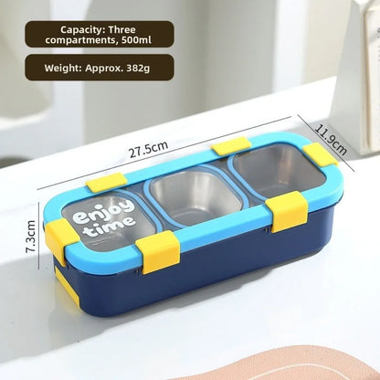 Stainless Steel 3-Compartment Bento Lunch Box with Hidden Cutlery Drawer