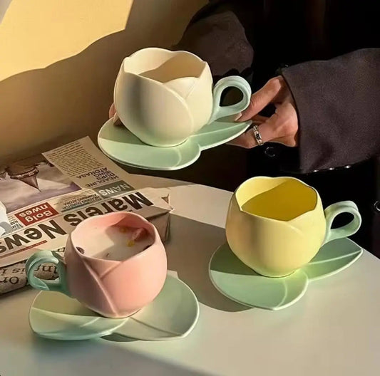 Tulip Ceramic Coffee Cup & Leaf Saucer Set