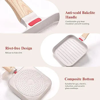 Premium Non-Stick Grill Frying Pan with Wooden Handle - My Store