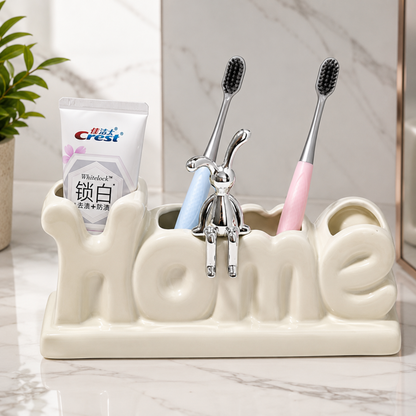 Ceramic "HOME" Bathroom Organizer & Toothbrush Holder