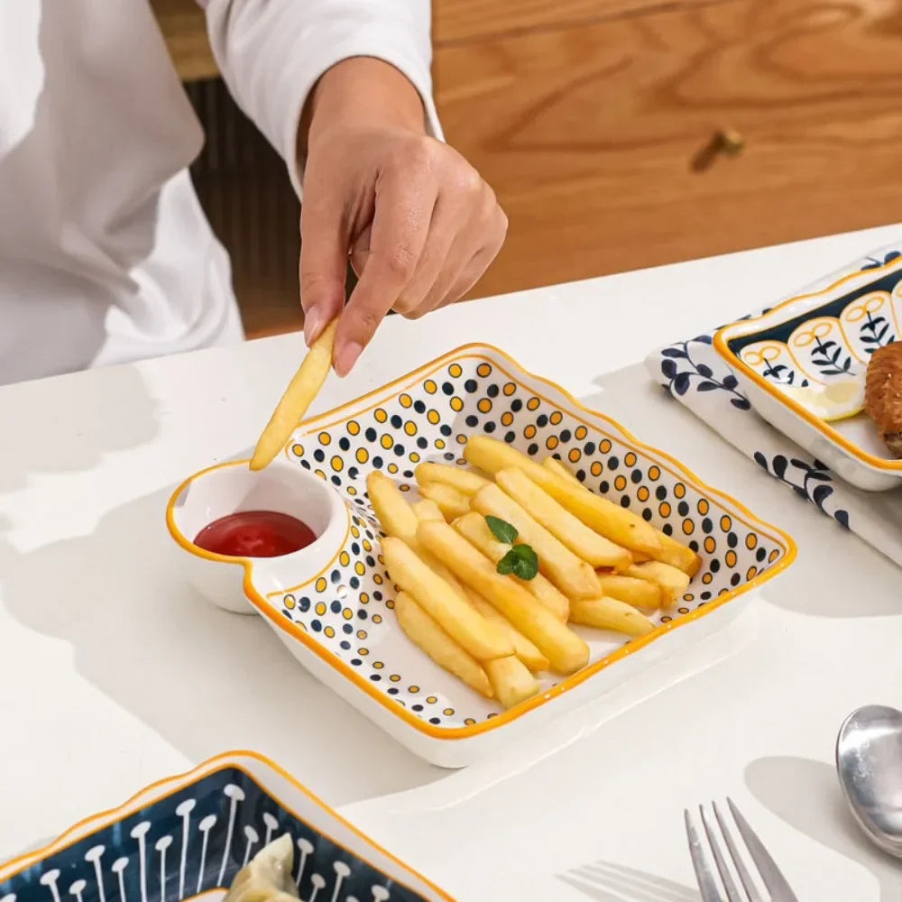 7-Inch Ceramic Dumpling Plate with Built-In Dipping Tray - My Store