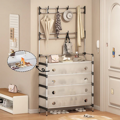 Multifunctional Entryway Organizer with Coat Rack & Shoe Cabinet