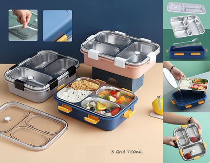 3-Grid Insulated Stainless Steel Lunch Box – 750ML - My Store