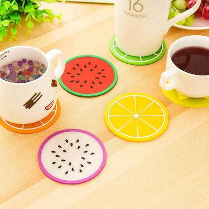 6pc Set Of Colorful Fruit Shaped Coasters Silicone Round Coaster Cup Drinks Holder Mat