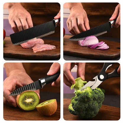Black Wavy 6-Piece Stainless Steel Knife Set – Stylish & Durable