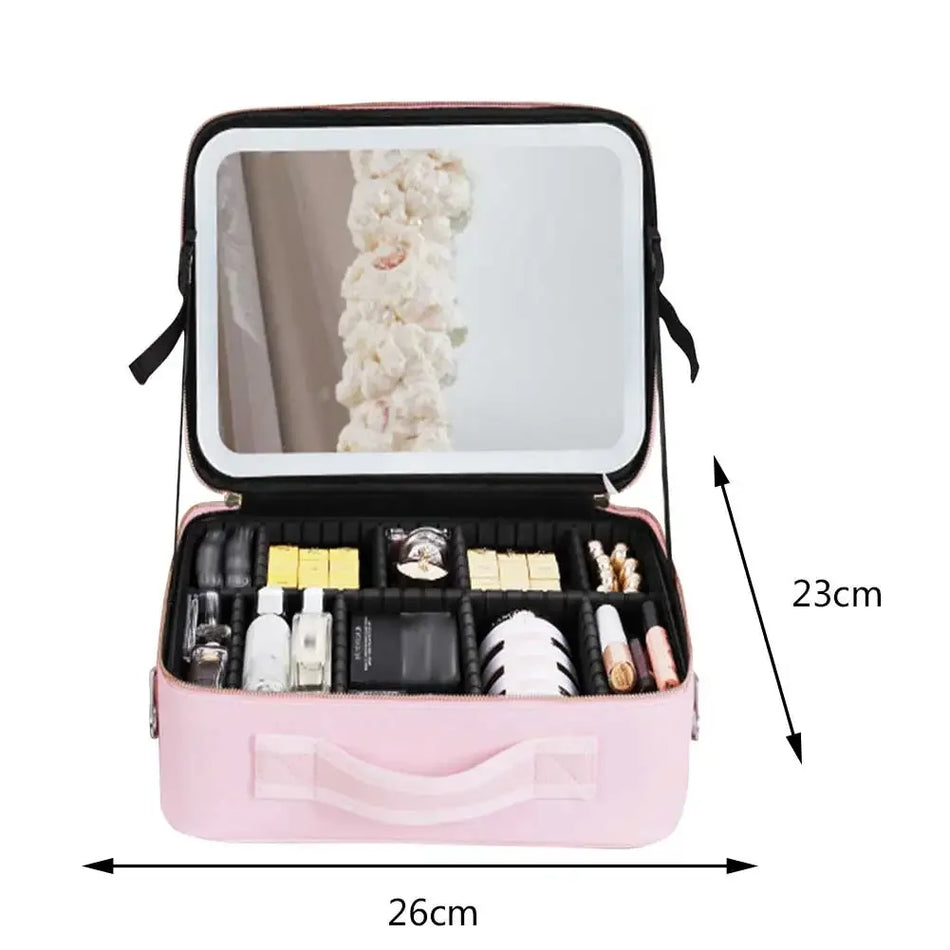 LED Smart Makeup Organizer & Travel Cosmetic Bag with LED Mirror