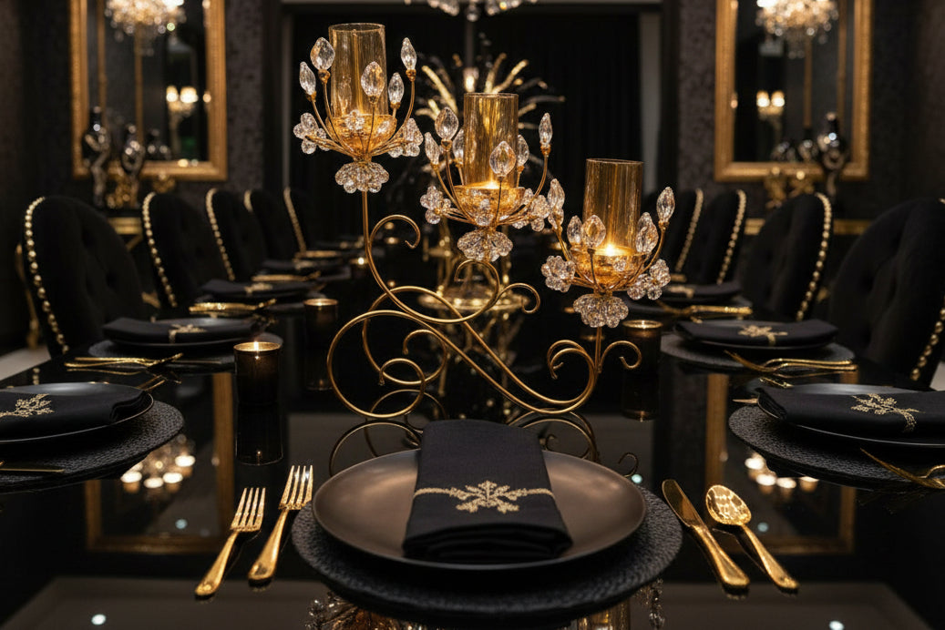 Elegant 3-Piece Crystal Candle Stand (Gold Finish) - My Store