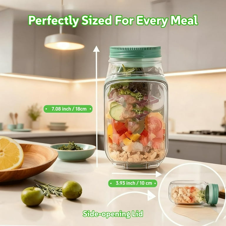 2-in-1 Fresh Lock Salad Jar & Meal Prep Container with Dressing Cup