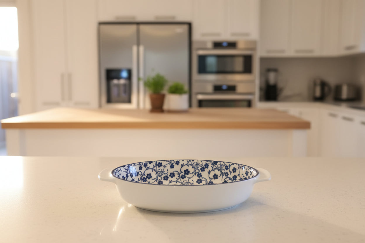 Danny Home Blue Floral Ceramic Baking & Serving Bowl - My Store
