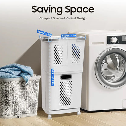 Rolling Laundry Trolley with 3-Basket