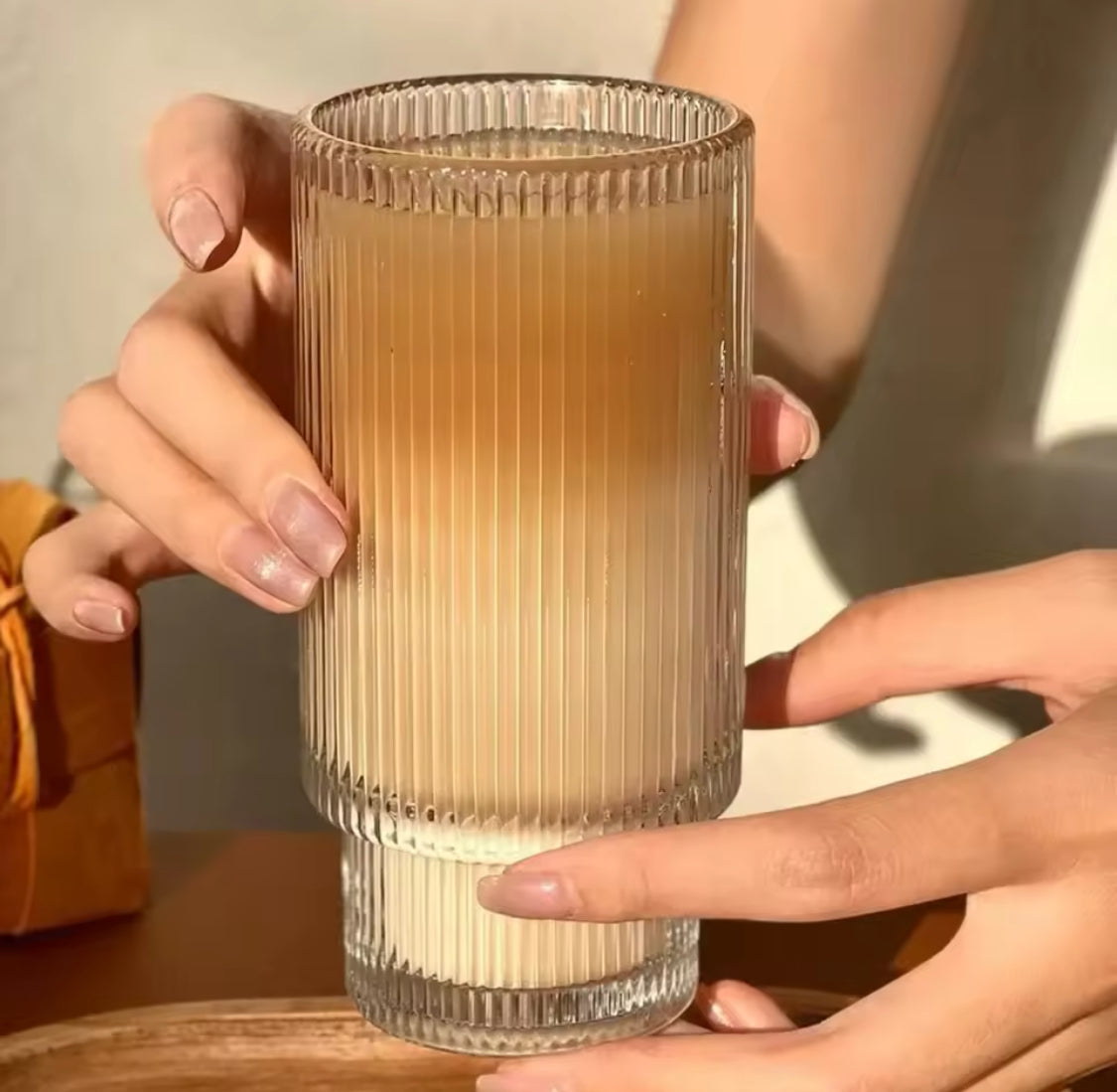 Ribbed Drinking Glasses with Bamboo Lids and Straws  400ML - My Store