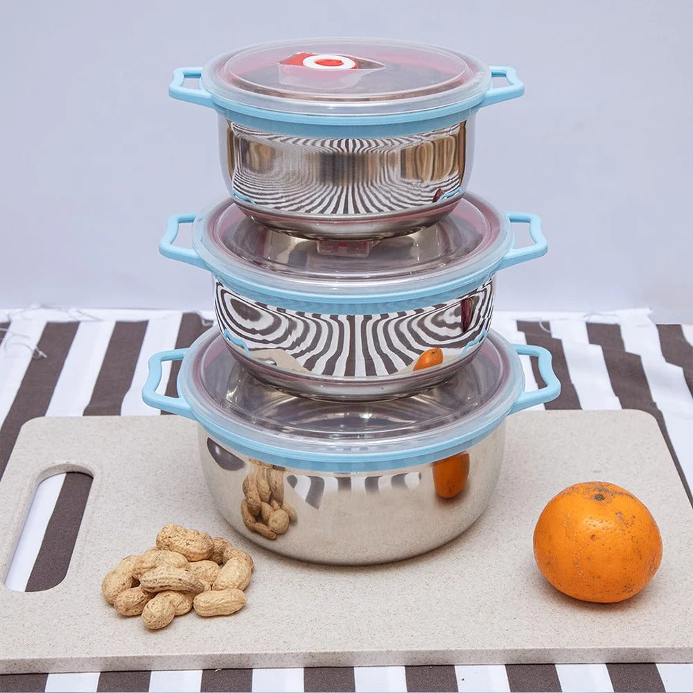 3-Piece Stainless Steel Mixing & Storage Bowl Set with Airtight Lids - My Store