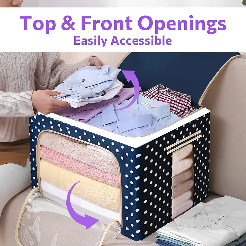Steel Frame Foldable Storage Box – 66L Heavy Duty Wardrobe Organizer