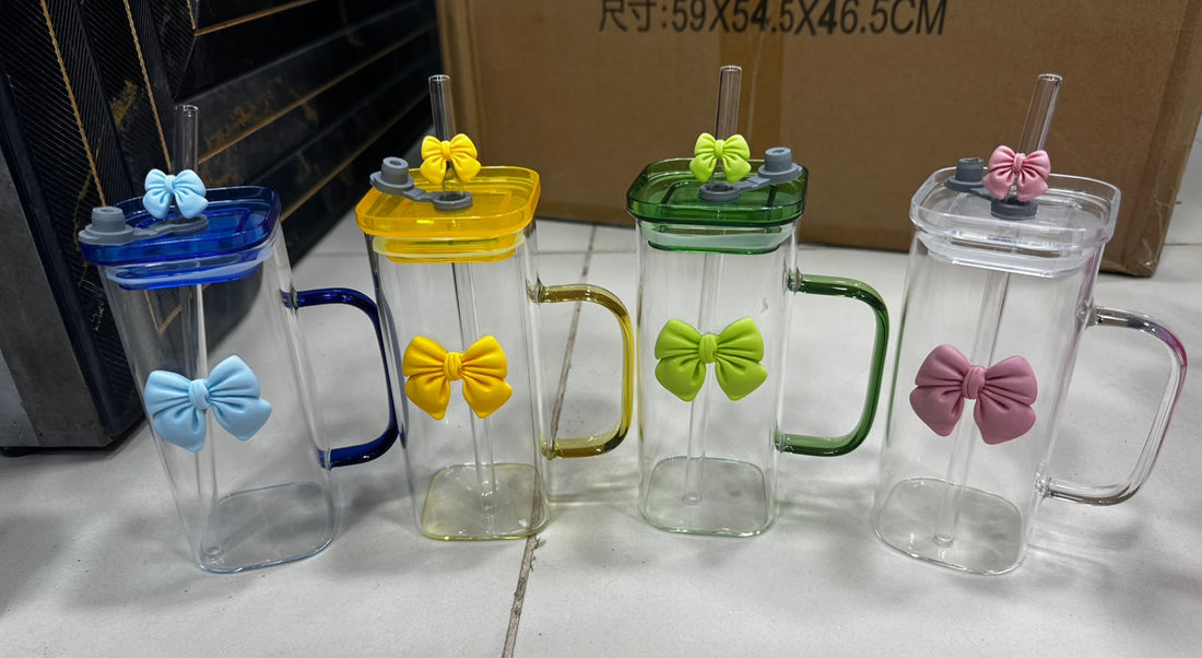 Premium Glass Tumbler with Airtight Lid, Handle & Glass Straw