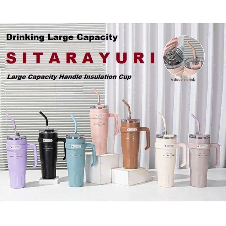 Sitarayuri Coffee Stainless Steel Vacuum Insulated Tumbler With Lid, Straw & Handle